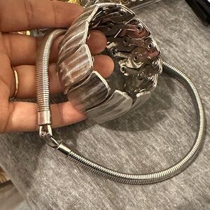 2 Coro vintage pieces Silver Textured Bracelet and choker necklace.